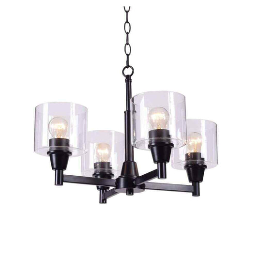 Hampton Bay Oron 4-Light Black Reversible Chandelier w/ Clear Glass Shades
