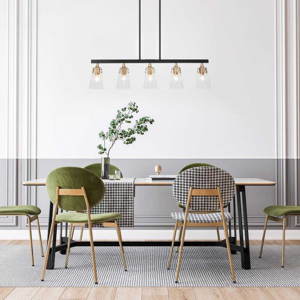 Uolfin Modern Farmhouse Gold Chandelier Black Dining Chandelier w/ Seeded Glass