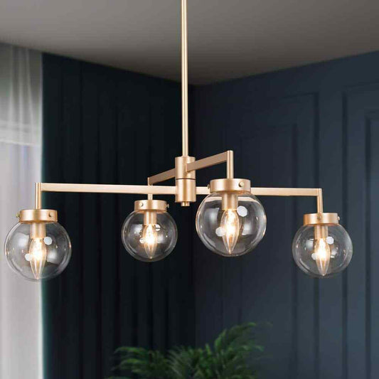 Uolfin Modern Gold Sputnik 4-Light Farmhouse Linear Globe Dining Room Chandelier
