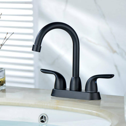 LORDEAR Double Holes 2-Handles Vessel Bathroom Faucet Matte Black Lavatory
