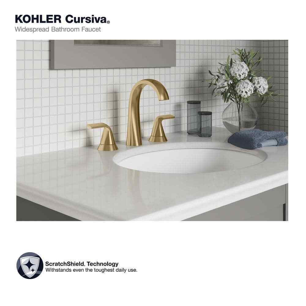 KOHLER Cursiva 8" Double Handle Bathroom Faucet in Vibrant Brushed Moderne Brass