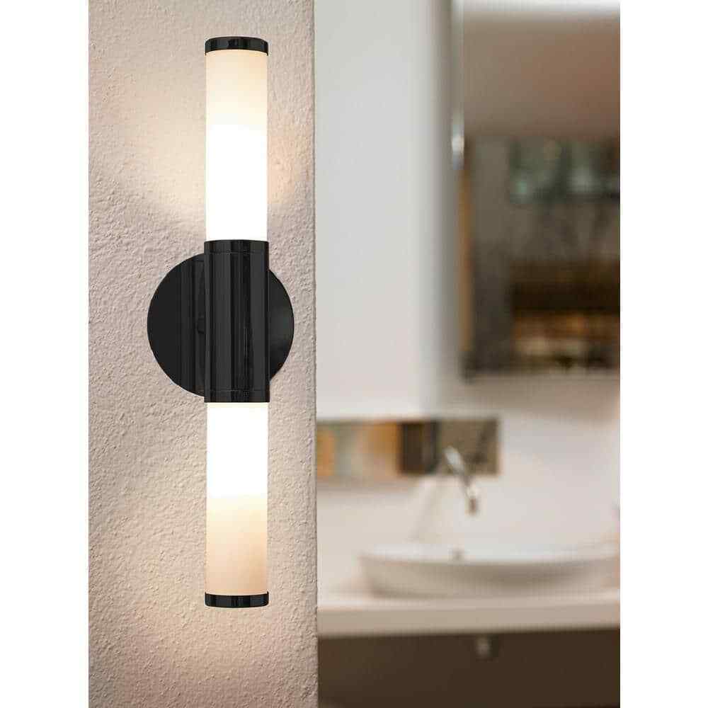 Eglo Palmera Matte Black LED Bathroom Vanity Light with Etched Glass Shades