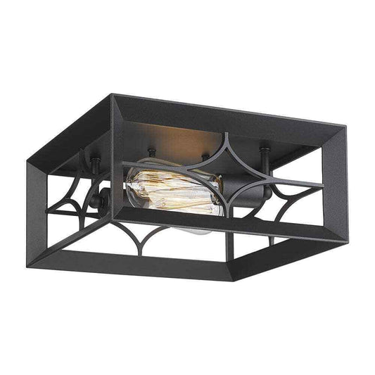 JAZAVA 11.4 in. 2-Light Black Flush Mount Square Ceiling Light