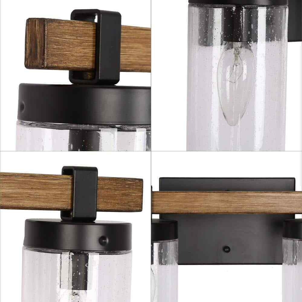 LNC Industrial 29 in. 4-Light Black Vanity Light w/ Seeded Glass Shades