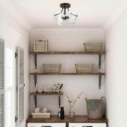 LNC Modern Black Farmhouse 3-Light Semi-Flush Mount Center-Bowl Ceiling Light