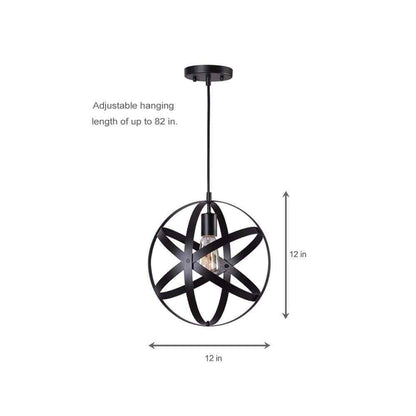 Home Decorators Orbit 1-Light Black Mini Pendant with Black Metal Strap Design