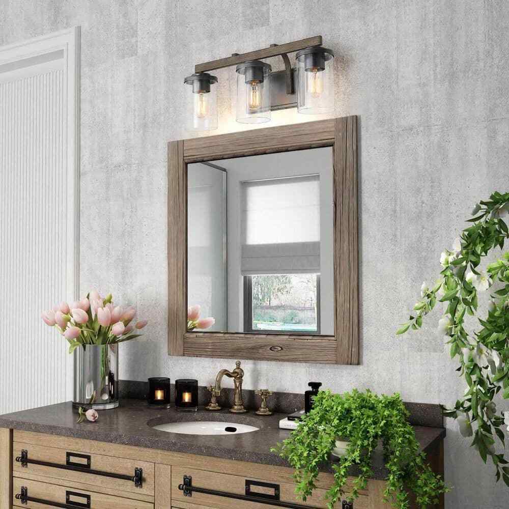 LNC Weyland Farmhouse 20 in. 3-Light Rust Black Bathroom Bar Vanity Light