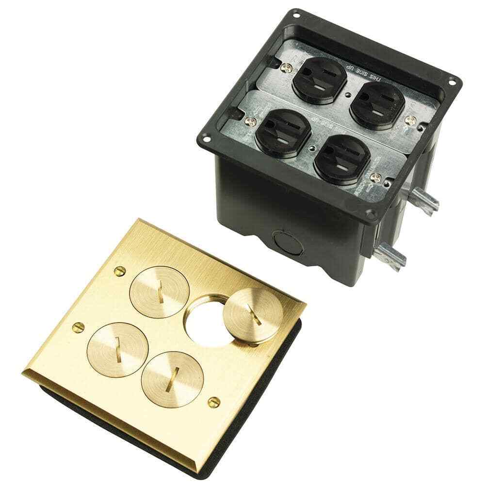 Legrand Pass Seymour Slater Brass 2-Gang Floor Box w/ Tamper-Resistant Outlet