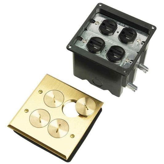 Legrand Pass Seymour Slater Brass 2-Gang Floor Box w/ Tamper-Resistant Outlet