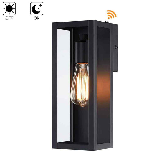 Hukoro Cali utdoor Dusk-To-Dawn Sensor Wall Light w/ Black Finish Glass Shade