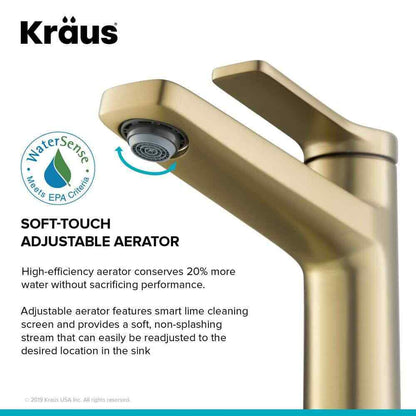 KRAUS Indy Single Hole Single-Handle Basin Bathroom Faucet in Brushed Gold