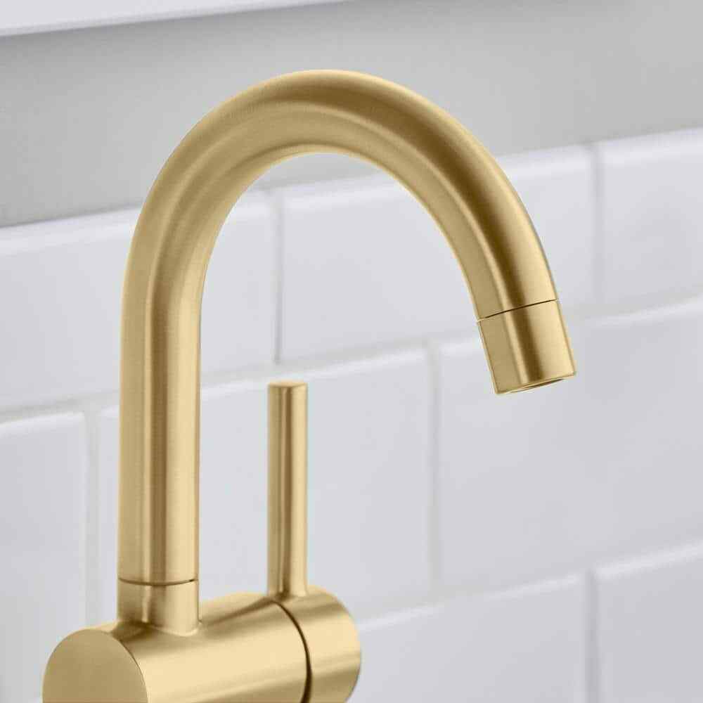 Glacier Bay Dorind Single Hole Deck Mount High-Arc Bathroom Faucet in Matte Gold