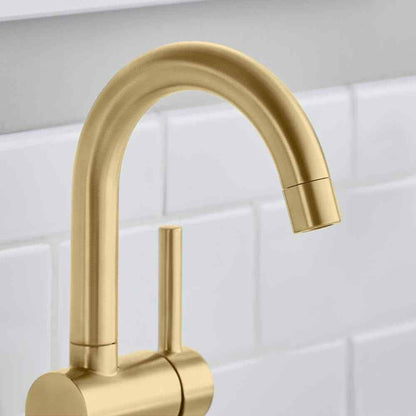 Glacier Bay Dorind Single Hole Deck Mount High-Arc Bathroom Faucet in Matte Gold