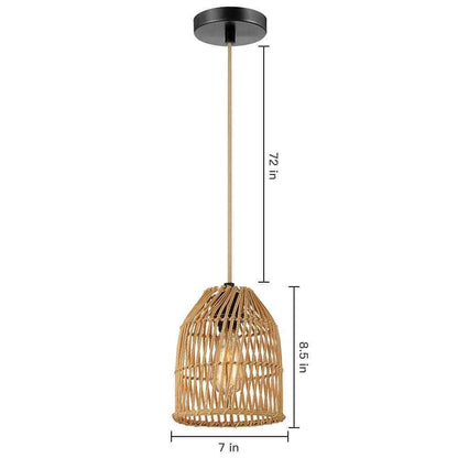 Cinkeda 1-Light Brown Bowl Pendant Light with Natural Rattan Shape DD-79