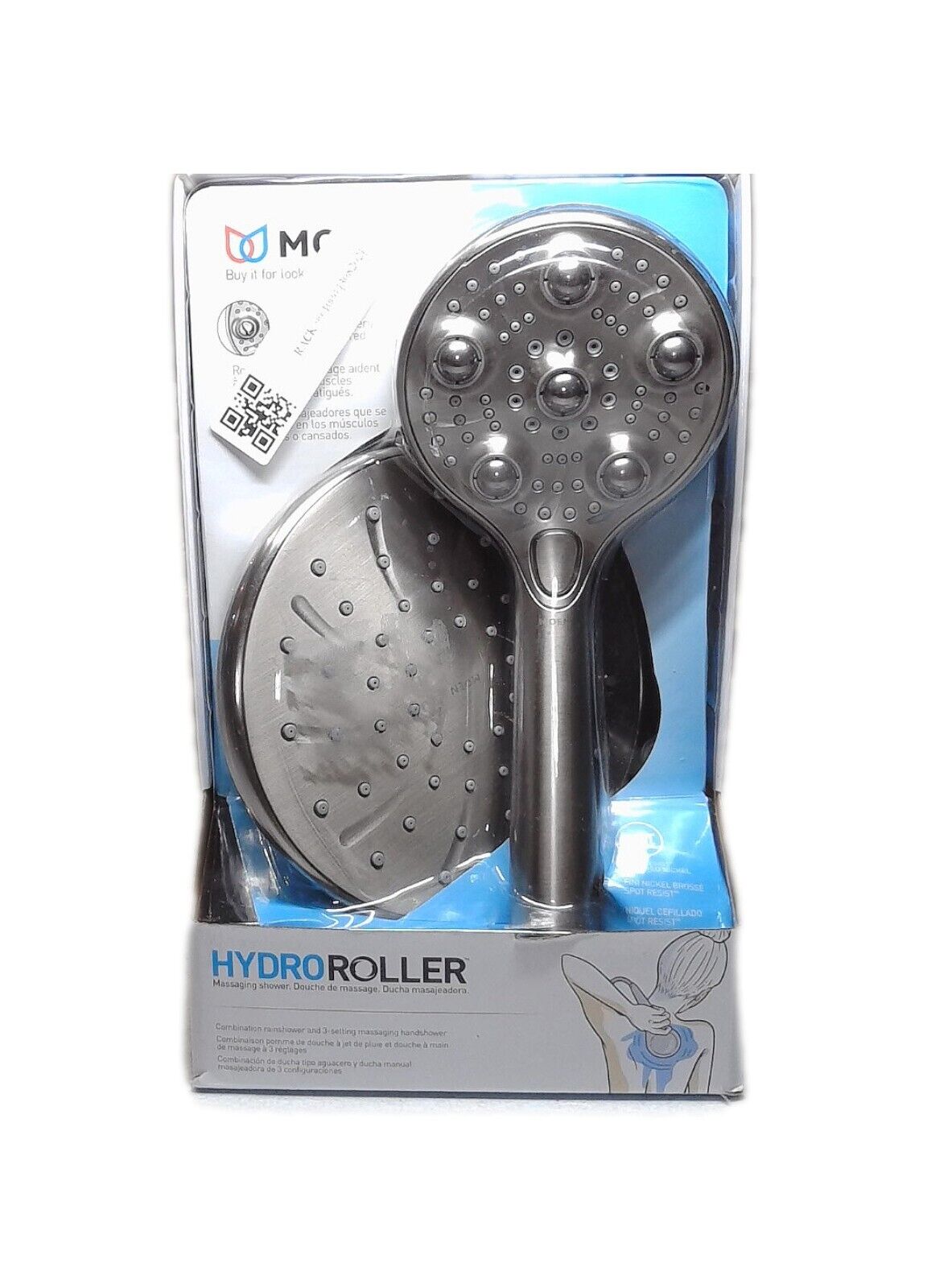 MOEN HydroRoller Massage Tub Fixed and Handheld Shower Head Brushed Nickel