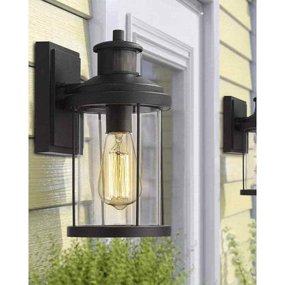 JAZAVA Black Dusk To Dawn Motion Sensing Outdoor Wall Lantern Sconce Light 2-Pk