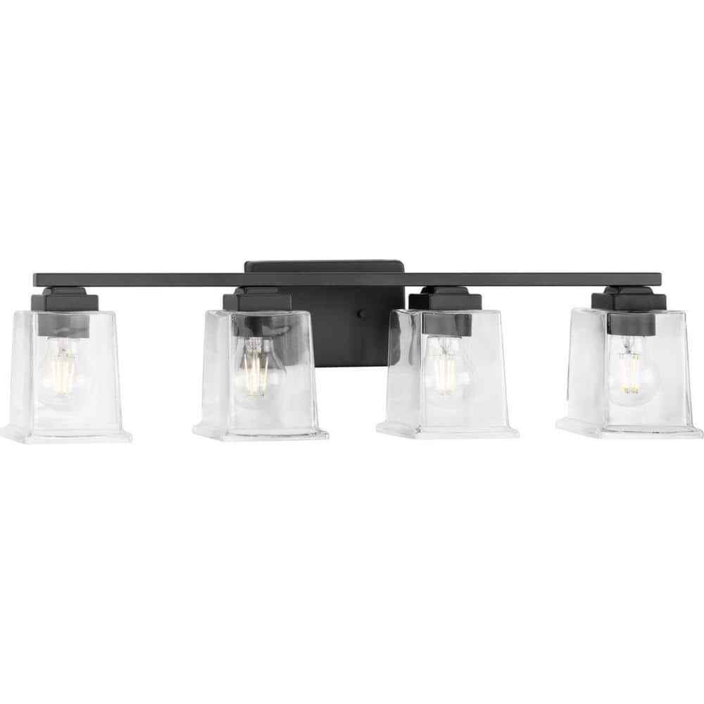 Progress Lighting Gilmour 27.875 in. 4-Light Matte Black Craftsman Vanity Light