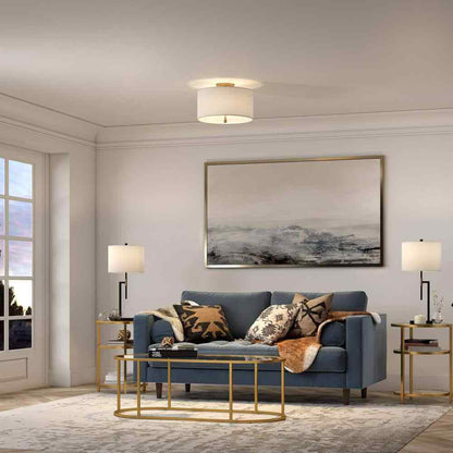Meyer&Cross Ellis 16 in. Brass and White Semi Flush Mount with Fabric Shade