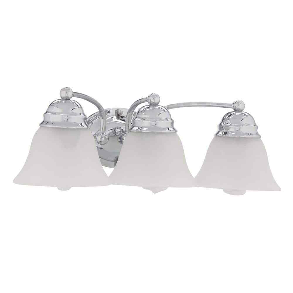 SATCO 3-Light Polished Chrome Vanity Light with Alabaster Glass Bell Shades