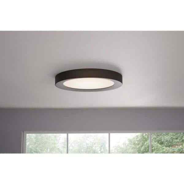 Home Decorators Calloway 19 in. Matte Black Concave Selectable LED Flush Mount