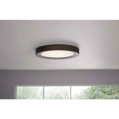 Home Decorators Calloway 19 in. Matte Black Concave Selectable LED Flush Mount