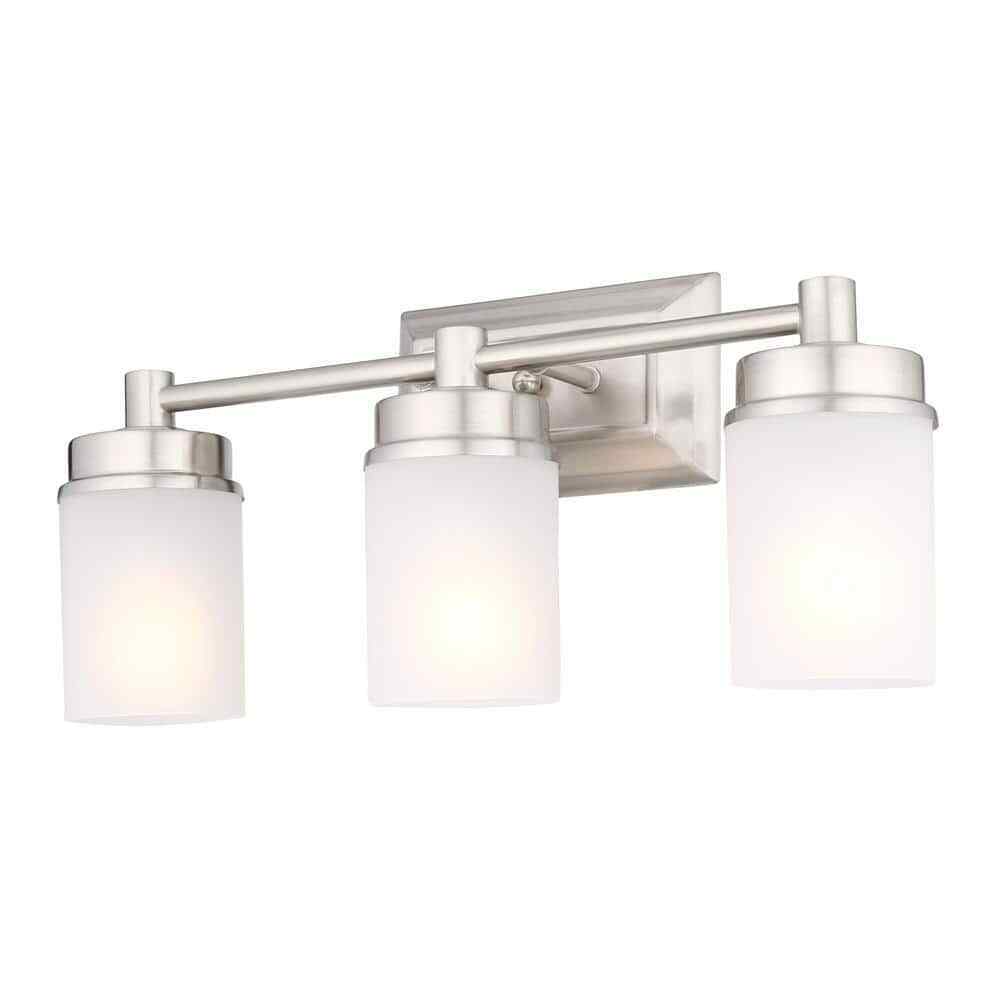 Hampton Bay Cade 3-Light 20.25 in. Brushed Nickel Vanity Light w/ Frosted Glass