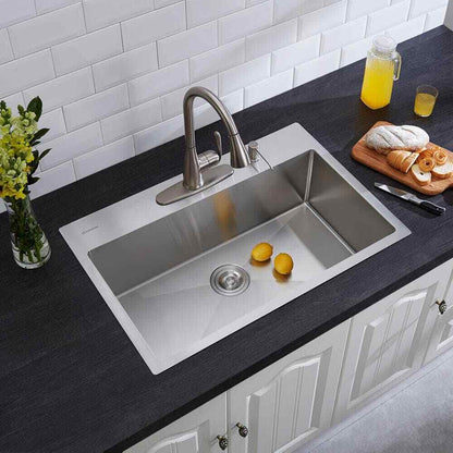 Glacier Bay 32 in. Tight Radius Drop-in 16G SS 4-Hole Single Bowl Kitchen Sink