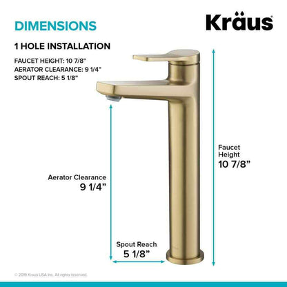 KRAUS Indy Single Handle Vessel Sink Faucet in Brushed Gold KVF-1400BG