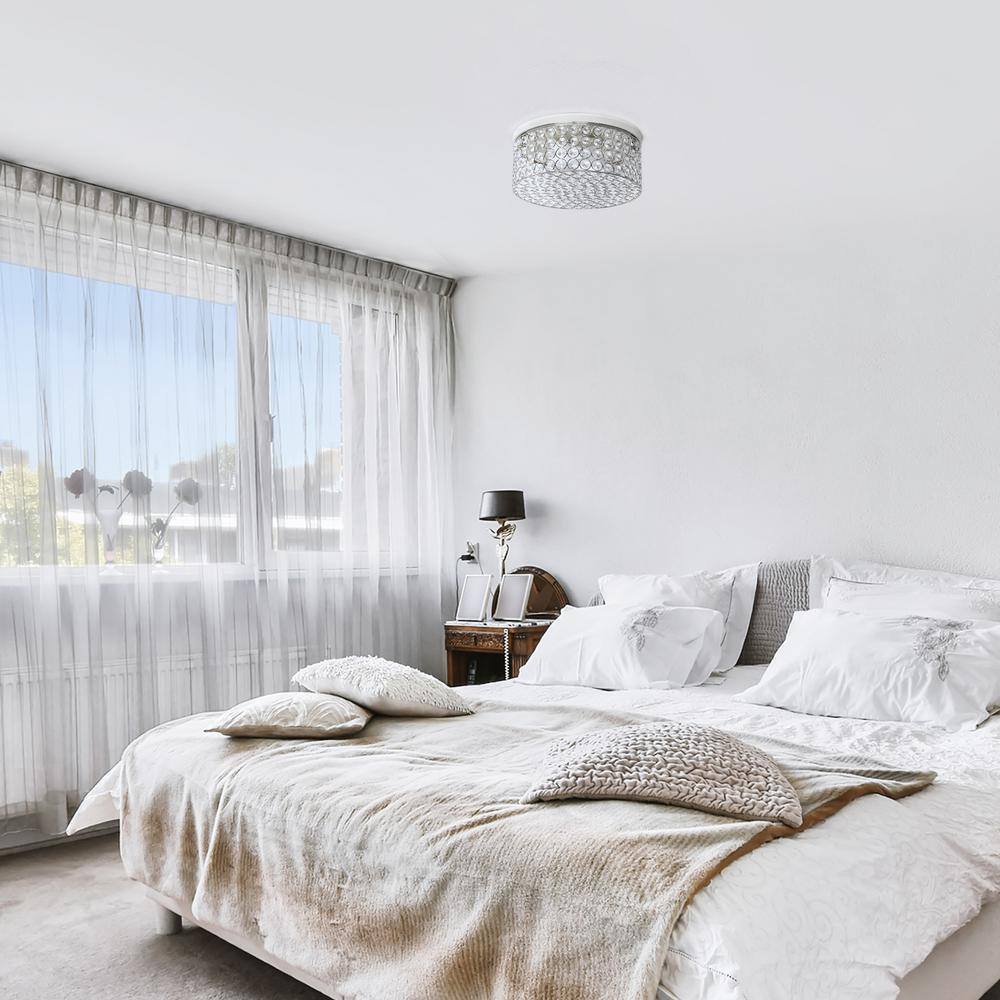 12 in. 2-Light Chrome Round Glam Flush Mount