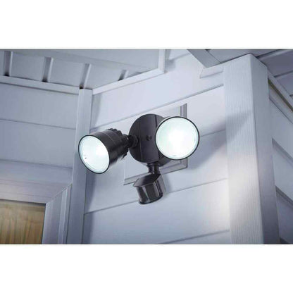 LUTEC 110 Degree 2Head Black Integrated LED Motion activated Outdoor Flood Light