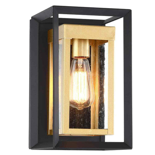 Pia Ricco 1-Light Matte Black + Golden Outdoor Fixture Wall Lantern Sconce