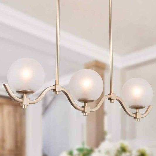 LNC Brass Gold Chandelier 3-Light High Ceiling Light with Frosted Glass Shades