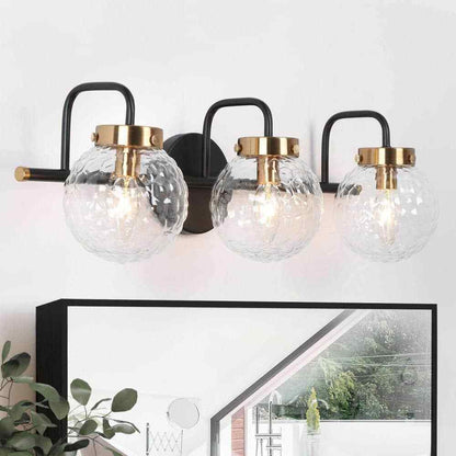 LNC Modern 3-Light Black Vanity Light Brass Wall Light w/ Raspberry Glass Shade