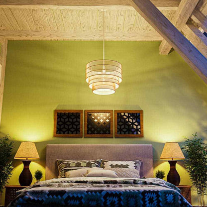Hampton Bay Sessions 5-Light Brown Tiered Rattan Pendant