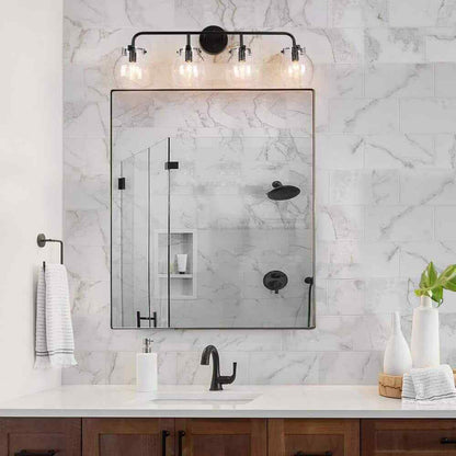 LNC Painted Black 4-Light Modern Black Bathroom Wall Sconce Classic Wall Light