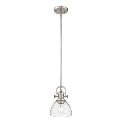 Golden Lighting Hines 1-Light Pewter Mini Pendant with Seeded Glass