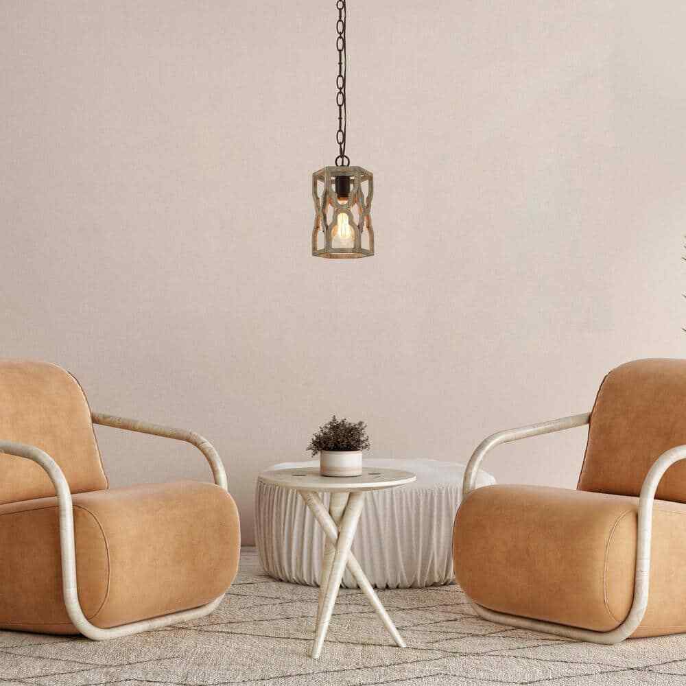 LNC Rustic 1-Light Antique Brown Farmhouse Wood Chandelier Pendant Light