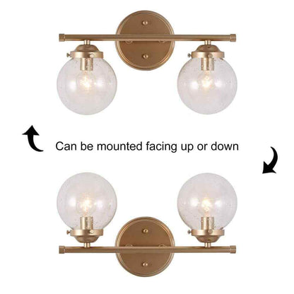 Uolfin Modern Globe Bathroom Vanity Light 2-Light Gold Round Bedroom Wall Sconce
