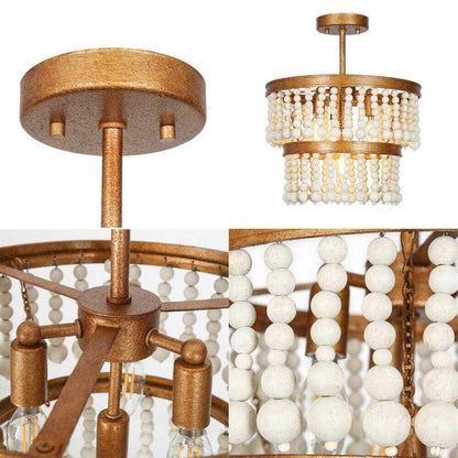 Uolfin Modern Farmhouse Ceiling 4-Light Antique Gold Round Semi-Flush Mount