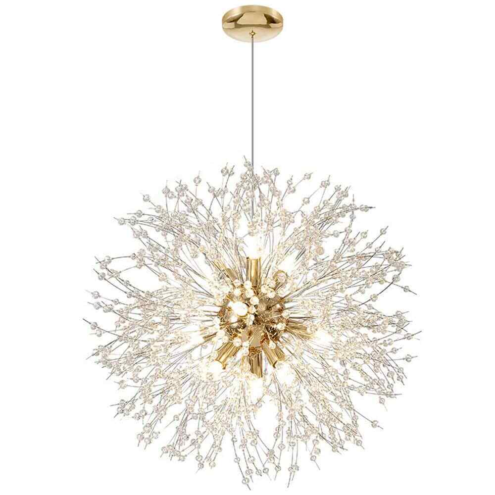 LamQee 8-Light 15.7 in. Gold Dandelion Firework Chandelier Crystal Pendant Light