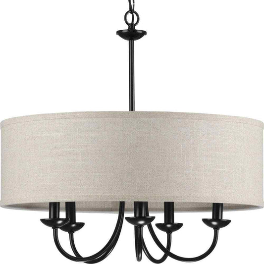 Progress Lighting Drum Shade Collection Farmhouse 21-5/8 in. 5-Light Matte Black