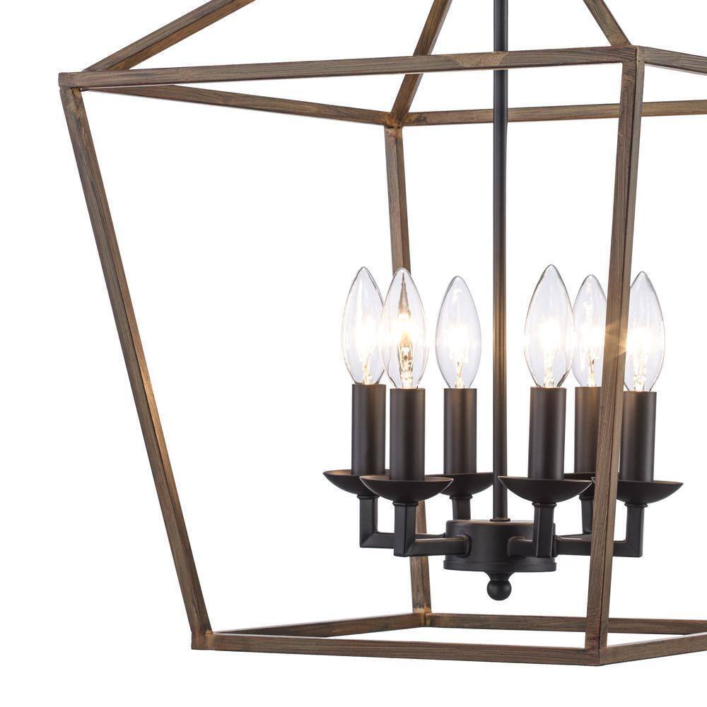 Home Decorators Weyburn Black and Faux Wood Farmhouse Chandelier Light Fixture