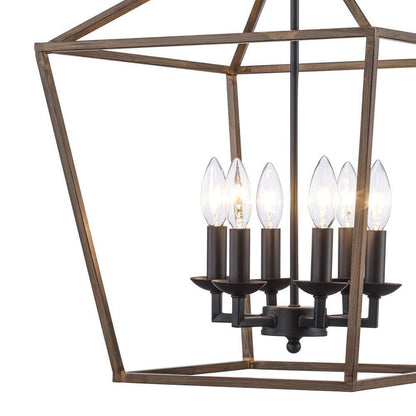 Home Decorators Weyburn Black and Faux Wood Farmhouse Chandelier Light Fixture