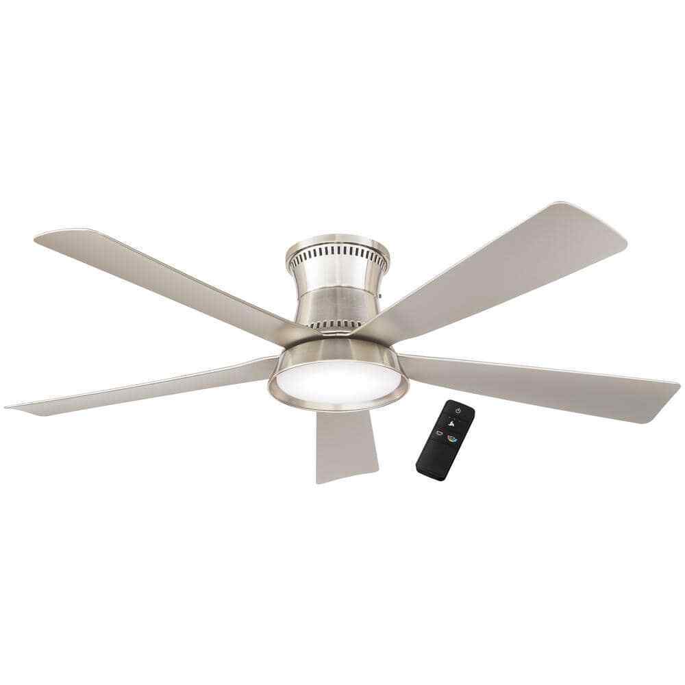Hampton Bay Hawkspur 52 in. LED CCT Indoor/Outdoor Brushed Nickel Ceiling Fan