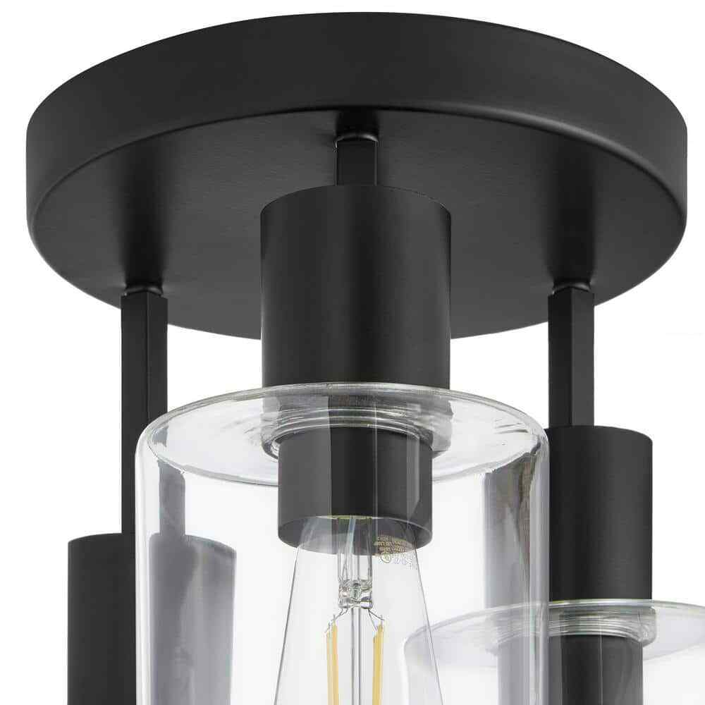 Hampton Bay Sutton Place 3-Light Matte Black Flush Mount Farmhouse Ceiling Light