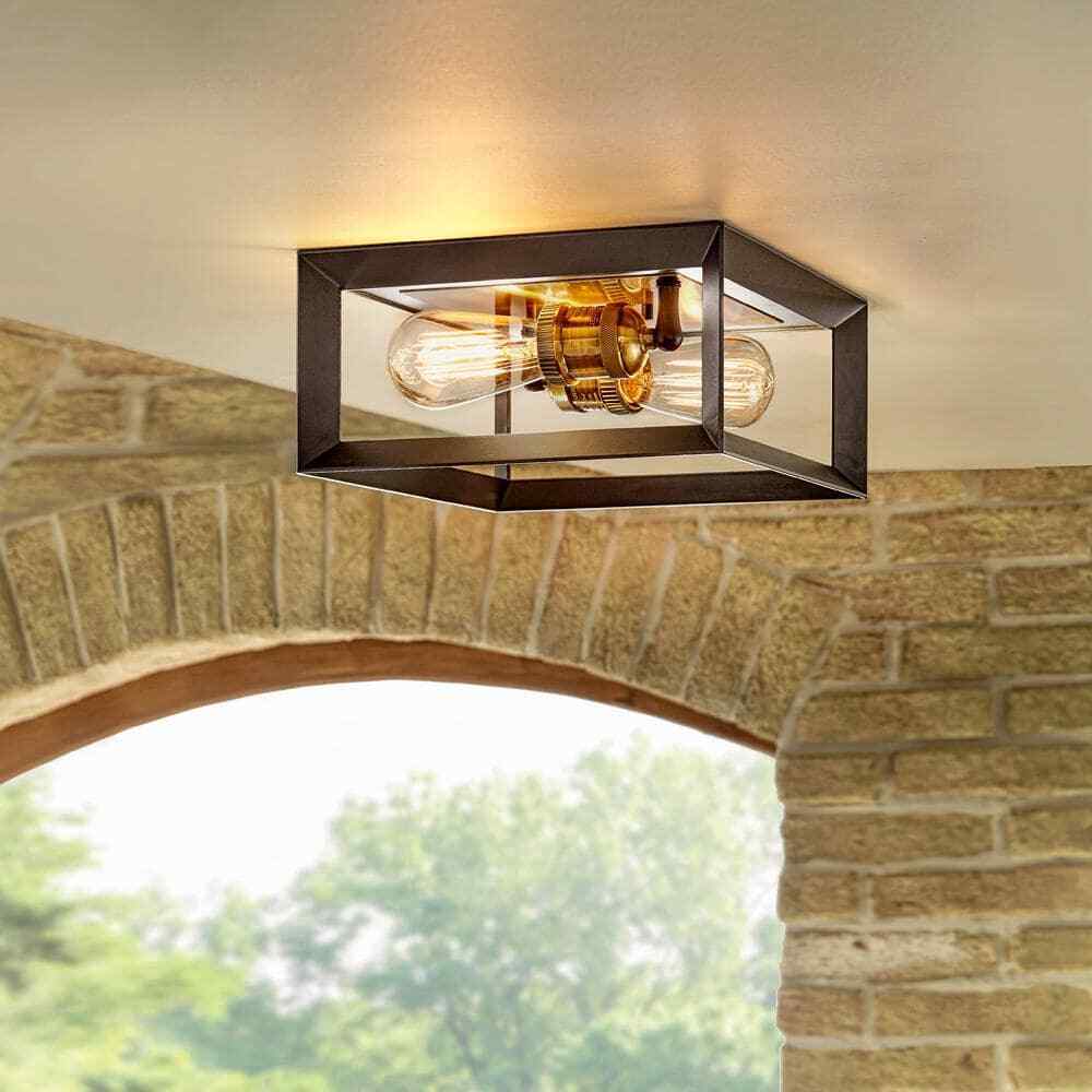 Home Decorators Walden Forge 2-Light Black Frame Flush Mount Ceiling Light