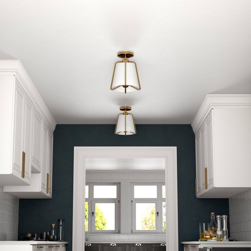 Meyer&Cross Marduk 9.5 in. Brushed Brass Semi Flush Mount with Fabric Shade