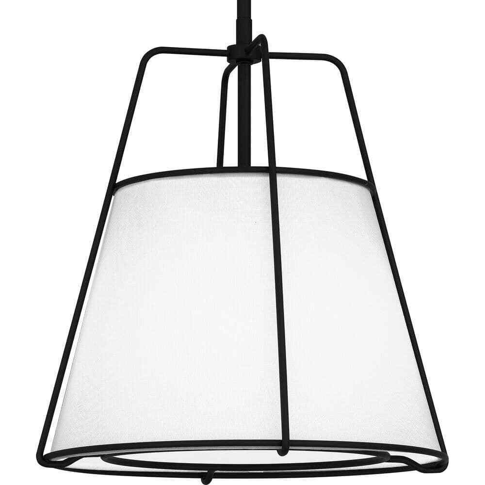 Home Decorators Havenport 2-Light Matte Black Pendant with White Fabric Shade