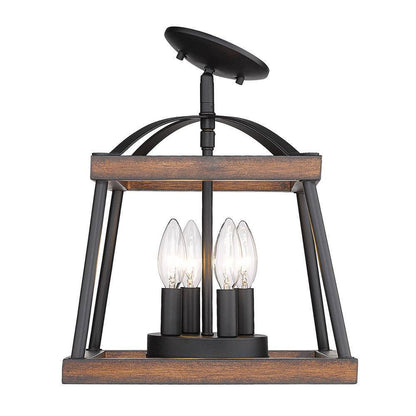 Golden Lighting Teagan 12.125 in. 3-Light Natural Black Semi-Flush Mount