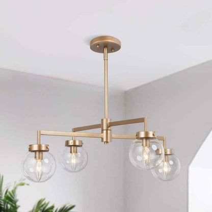 Uolfin Modern Gold Sputnik 4-Light Farmhouse Linear Globe Dining Room Chandelier